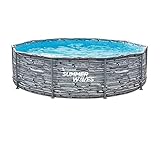 Summer Waves Pool Aufstellpool Active Frame rund 305 x 76 cm Set - Schwimmbad Gartenpool - Steinoptik Pool mit Filterpumpe SFX330