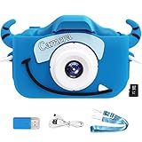 Goopow Digitalkamera Kinder, Kinderkamera als Geschenk für Junge ab 6 Jahre, Digitale Videokameras mit weicher Cartoon Silikonhülle, 32 GB SD Karte (Blue)