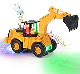 Kiztoys Bagger Spielzeug, Automatisches Gehen mit Sound und Licht Fahrzeug Baustellenfahrzeuge, Auto Kinderspielzeug Bagger mit Lichtern und Mehrfacher Musik für Kinder 3 4 5 6 7Jahre