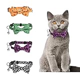 4pcs Halloween Katzenhalsband Halloween Halsband Katze mit Sicherheitsverschluss und Glöckchen mit Schleifchen Fliege Verstellbare Halsband Katze(Colorful 4pcs)