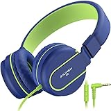 AILIHEN Kinder Kopfhörer mit Kabel Mikrofon 85dB Lautstärkeregler Faltbarer Leicht Kinderkopfhörer 3.5mm Jungen Mädchen On-Ear Headsets für Schul Chromebook Handys Tablets (Blau Grün)