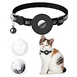 Airtag Katzenhalsband,DRAGONTIME GPS Katzenhalsband mit Glocke und sicherheitsverschluss,Reflektierendes Verstellbar 22-35cm Halsband Katze mit Schutzfolie,für Katzen Welpen Kätzchen(Black)