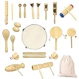 Ulifeme Holz Musikinstrumente Set, 27 Stück Instrumente für Kinder, Kleinkinder und Baby, Reines Holz Percussion Musikinstrumente Spielzeug, Musik Rhythmus Instruments Set Verpackt in Baumwolltasche