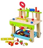 EverEarth Kinder Werkbank aus nachhaltigem Holz inklusive Zubehör-Klopfbank mit umweltfreundlichen und unbedenklichen Wasserfarben-Hammerspiel Kinderspielzeug EE32688, Bunt, 32 x 26 x 32 cm