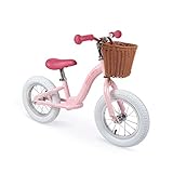 Janod J03295 Metall-Laufrad, Retro-Vintage-Aussehen, Gleichgewicht und Unabhängigkeit lernen, verstellbarer Sattel, aufblasbare Reifen, mit Korb, Rosafarben, für Kinder ab 3 Jahren