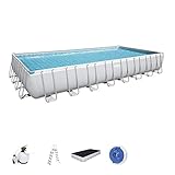 Bestway Power Steel Frame Pool Komplett-Set mit Sandfilteranlage 956 x 488 x 132 cm, lichtgrau, eckig