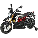 2iX Elektromotorrad Kindermotorrad Aprilia DORSODURO 900, lizenziert, 12V 7Ah Batterie, Eva-Weichräder, 2 Motoren, Ledersitz, Licht, Musik, Federung, Metallrahmen, Metallgabel, Zusatzräder, Schwarz