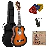 1/4 GITARRE - KONZERTGITARRE IM SET - KINDERGITARRE - CLASSIC - SUNBURST - DECKE LINDENHOLZ - TASCHE - BAND - SAITEN - 3xPIK