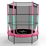 Kinetic Sports Trampolin Kinder Indoortrampolin Jumper 140 cm Randabdeckung Stangen gepolstert, Gummiseil-Federung Sicherheitsnetz Pink