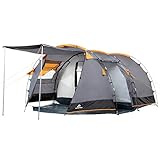 CampFeuer Zelt Super+ für 4 Personen | Grau/Schwarz (Orange) | Großes Tunnelzelt mit 2 Eingängen und Vordach, 3000 mm Wassersäule | Gruppenzelt, Campingzelt, Familienzelt