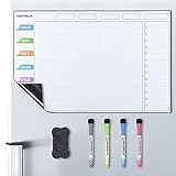 POPRUN Magnetisch Familienplaner Wochenplaner Magnettafel Kühlschrank abwischbar,Whiteboard Kalender,Terminplaner - 43 x 28 cm auf Deutsch