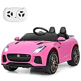 COSTWAY Jaguar Elektro Kinderauto mit Geschichten & Musik & Hupe & Scheinwerfer, 12V Kinderfahrzeug mit 2,4G Fernbedienung, Elektroauto 3-5km/h für Kinder von 37-95 Monaten (Rosa)