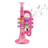 CestMall Trompete Spielzeug, Trompetenhorn mit Musik Tragbares Kindertrompete Spielzeug Kunststoff-Trompete Spielzeug mit beleuchtetem Musikinstrument, Trompetenspielzeug Geschenk an Jungen Mädchen