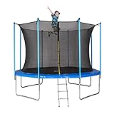 MotionXperts Outdoor Trampolin 366 cm blau mit innenliegendem Netz, gepolsterten Stangen & Leiter, Belastbarkeit 150 kg