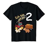 Kinder Ich bin 2 Jahre zweiter Geburtstag Traktor mit Kuh T-Shirt