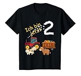 Kinder Ich bin 2 Jahre zweiter Geburtstag Traktor mit Kuh T-Shirt