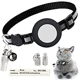 AirTag Katzenhalsband mit AirTag-Halterun,Reflektierende Halsband Katze mit Glocke Namen Adresse und Schwarze Schnalle,Verstellbar 18-27cm Katzenhalsband für Mädchen Jungen Kätzchen Welpen