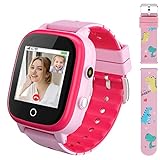 OKYUK 4G GPS Smartwatch für Mädchen Jungen, IP67 wasserdichte Rosa Sportuhr Smartphone für Kinder, mit Kamera WiFi Videoanruf Telefonanruf SOS Schrittzähler