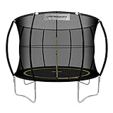 Ultrasport Garten Trampolin mit 305 cm Durchmesser, mit Elastik-Seilsystem statt Sprungfedern, kein Quietschen, belastbar bis 150 kg, Trampolin Komplettset, Farbe: schwarz