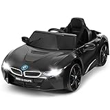 COSTWAY 12V BMW Kinderauto mit 2,4G-Fernbedienung, 3 Gang Elektroauto 3-5km/h mit MP3, Hupe, Musik und LED Scheinwerfer, Kinderfahrzeug 2 Türen zum Öffnen 3-8 Jahre (Schwarz)