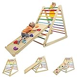 YOLEO 3 in 1 Kletterdreieck klappbares Klettergerüst Kletterturm aus Holz Erweiterbares Sprossendreieck mit Rutsche/Kletterwand Indoor Montessori-Spielzeug für Kinder ab 3 Jahren belastbar 60kg