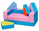 Kindersofa Schaumstoff Spielsofa mit Bettfunktion 4in1 Matratze Spieltisch Puzzle, Sofa Spielzeug (Rosa)