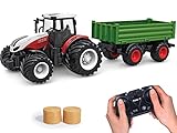 Ferngesteuerter Traktor mit Anhänger, Traktor Spielzeug ab 3 4 5 6 Jahre, Traktor Ferngesteuert Ackerschlepper mit Licht und Sound, Geschenk für Kinder Age 3 4 5 6