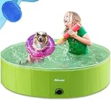 Asmsdd Hundepool Faltbarer Schwimmbecken Hund Planschbecken Swimmingpool Kinderpool Hundebadewanne Doggy Pool für Großes Haustier Hund Katze Kinder PVC rutschfest (Bonus Haustier Badebürste) 48'x 12'