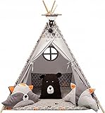 Izabell Kinder Spielzelt Teepee Tipi Set für Kinder drinnen draußen Spielzeug Zelt Indianer Indianertipi mit Fenster Tipi mit Zubehör Tipizelt kinderzelt (braun)