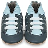 Juicy Bumbles - Weicher Leder Lauflernschuhe Krabbelschuhe Babyhausschuhe mit Wildledersohlen. Junge Mädchen Kleinkind- Gr. 6-12 Monate (Größe 20/21)- Graue Turnschuhe