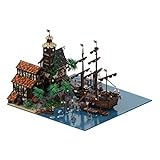 YYQQ Port Sauvage Piraten Stadt Modular Building mit Piratenschiff, 14428 Stück Haus Gebäude Klemmbausteine Kompatibel mit Lego Pirates of Barracuda Bay 21322