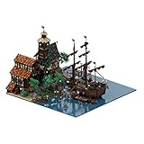 YYQQ Port Sauvage Piraten Stadt Modular Building mit Piratenschiff, 14428 Stück Haus Gebäude Klemmbausteine Kompatibel mit Lego Pirates of Barracuda Bay 21322