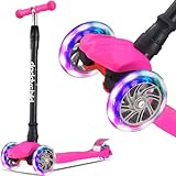 Roller Kinder Dreiradscooter mit PU LED Leuchtenden Räder,einstellbaren Höhe und Doppel-Hinterrad Big Rädern Kinderscooter für Kinder Jungen Mädchen 3-12 Jahre alt (Pink)
