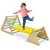COSTWAY 3 in 1 Kletterdreieck & Leiter & Rutsche, Klettergerüst mit doppelseitigen Rampe, Sprossendreieck zum Klettern und Rutschen, für Kleinkinder ab 3 Jahren