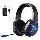 SOMiC 2.4G Wireless-Gaming-Headset für PS4, PS5, PC mit abnehmbarem Mikrofon und RGB-Regenbogen-LED, Surround-Sound, Bass, Over-Ear-Kopfhörer mit Spiel/Audio/Live-Broadcast-Soundmodus