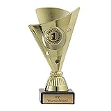 Deitert Pokal in Gold - Trophäe mit Wunschtext graviert und Sportemblem nach freier Auswahl - 15cm Sportpokal mit Marmorsockel für Ihre Siegerehrung