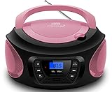 Tragbarer CD-Player | | CD/CD-R | USB | FM Radio | AUX-In | Kopfhöreranschluss | Kinder Radio | Boombox | CD-Radio | Stereoanlage | Kompaktanlage (Pretty Pink)