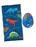 moses 40214 Zauberhandtuch Ei – Cooles Handtuch für den Kindergeburtstag, Kleines Baumwollhandtuch für Hände und Gesicht, 100% Baumwolle mit Dino-Design, 30 x 60 cm, Mehrfarbig