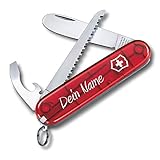 Victorinox Kinder Taschenmesser My First Wunschdruck I Name auf der Messerschale I Geschenk für KinderIzum GeburtstagISchweizer Taschenmesser personalisiert 9 Funktionen 0.2373.T (rot transparent)