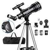 Teleskop Kinder Teleskope Astronomie, Teleskope für Erwachsene Anfänger, 70mm Blende 400mm AZ-Halterung, Teleskop für Kinder Anfänger mit Stativ, Handy-Adapter, Rucksack