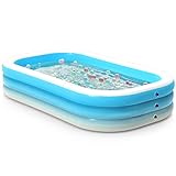 Aufblasbarer Pool, Planschbecken 300 x 184 x 51 cm großer Family Pool, Schwimmbecken rechteckig für Baby, Kinder ab 3 Jahren, Jugendliche und Erwachsene, für Garten und Outdoor