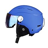 JFF Skihelm Männer Frauen Schneesporthelm Snowboardhelm Mit Abnehmbarer Schneemaske Anti-Fog Integrierte Brille Skifahren Snowboarden,Blau,L