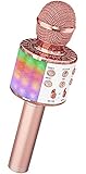 Mikrofon für Karaoke, Ankuka Karaoke Drahtloses Microfon Kinder Gesang, Bluetooth Mikrophon mit Lautsprecher und Dynamisches Licht, Aufnahme, Home Party, Kompatibel mit Android/iOS/PC, Roségold