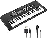 Shayson Klavier Keyboard Für Kinder ab 3 4 5 6 7 8, Multifunktions Digital Piano 37 Tasten Elektronische Klaviertastatur mit Mikrofon & Netzteil, Kinder und Einsteiger(Schwarz)