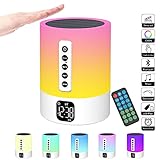 Bluetooth Lautsprecher mit Licht,Wecker mit Licht,Touch Dimmbar Nachttischlampe,White Noise Machine,RGB Farbwechsel Tragbarer Lautsprecher Atmosphäre Tischlampe Geschenke für Mädchen Kinder Jungen