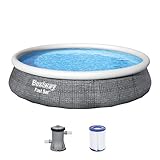 Bestway Fast Set Pool, 396 x 84 cm, Set mit Filterpumpe, rund, graue Rattan-Optik