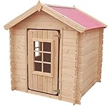 TIMBELA M570R-1 Kinderspielhaus aus Holz- Spielhaus im Freien für Kinder - 111x113xH121 cm/0.9 m2 Gartenspielhaus - Garten-Sommerhaus für Kinder (Die Dachfarbe ist rot)