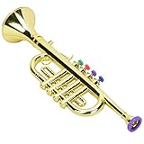 Kind Trompete, Goldene Trompete Parade Trompete Deluxe für Kinder Kindertrompete mit 4 farbigen Tasten/Noten Musikinstrument für Vorschule Musik Spielzeug Geschenk Windinstrument