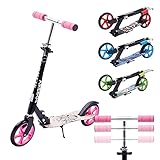 Arebos Cityroller Tretroller Rosa Scooter höhenverstellbar | klappbar | inkl. Traggurt | XXL Räder | Tritt-Bremse | für Kinder und Erwachsene | bis 100kg belastbar Roller | Kickroller | Kickscooter