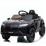FINOOS Lambo Urus Elektroauto für Kinder, Originallizenz, Batterie, vertikal öffnende Türen, 2 Motoren, 12-V-Batterie, 2,4-GHz-Fernsteuerung, 1 bis 4 Jahre (Schwarz)